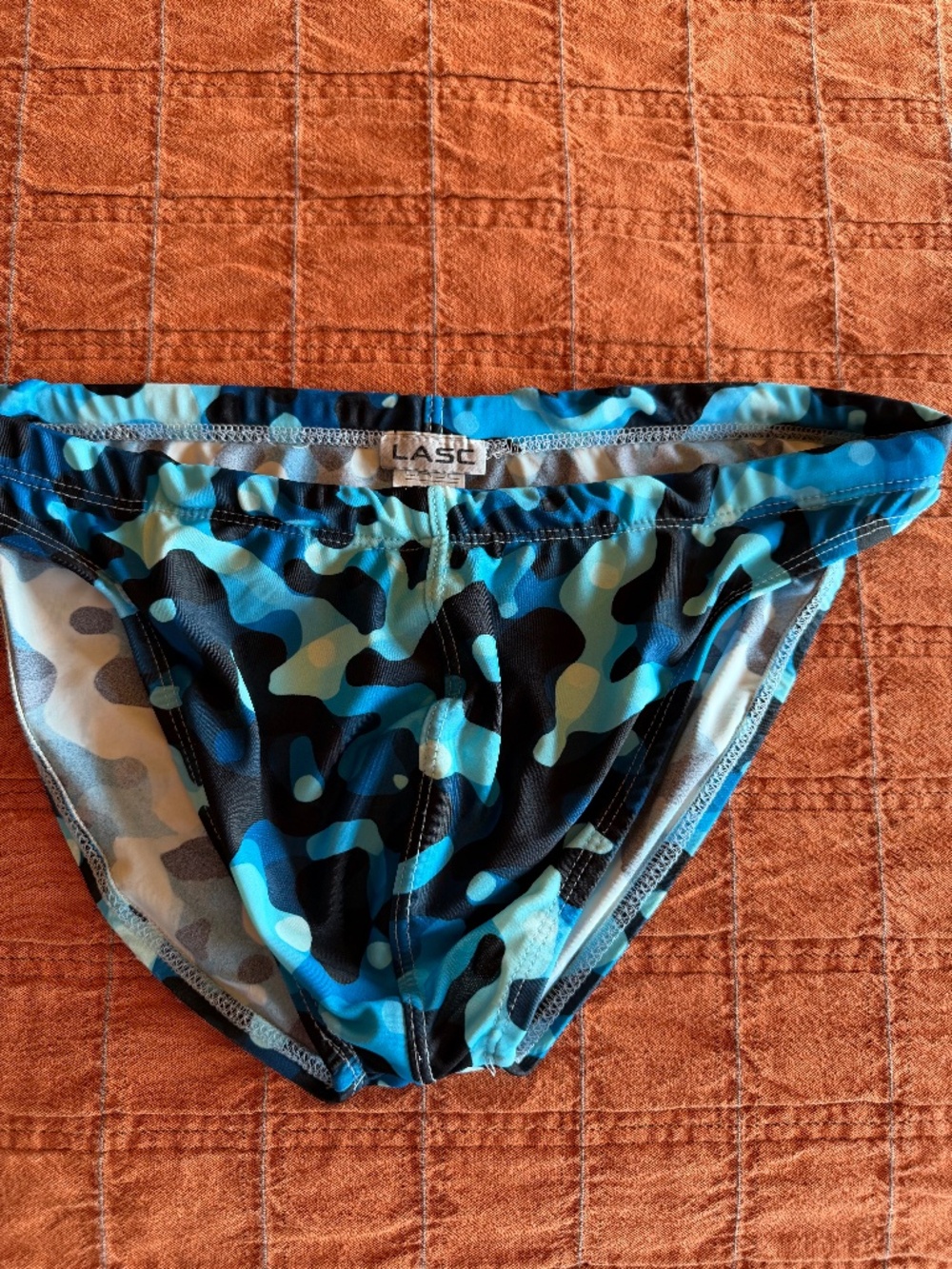 LASC sporting club St. Tropez low rise swim brief, size XL, Blue camo